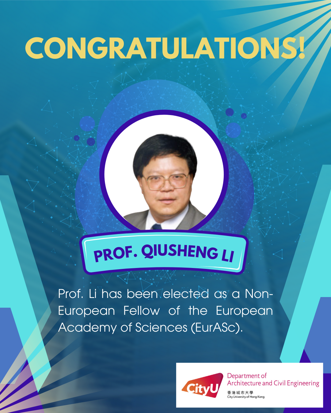 Prof. Qiusheng LI elected Non-European Fellow of EurASc