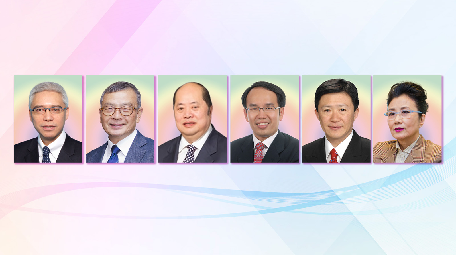 (From left) Dr Rex Auyeung Pak-kuen, Mr Chan Ka-kui, Mr Christopher Cheung Wah-fung, The Honourable Christopher Hui Ching-yu, Mr Simon Peh Yun-lu, Dr Elizabeth Wang Ming-chun.