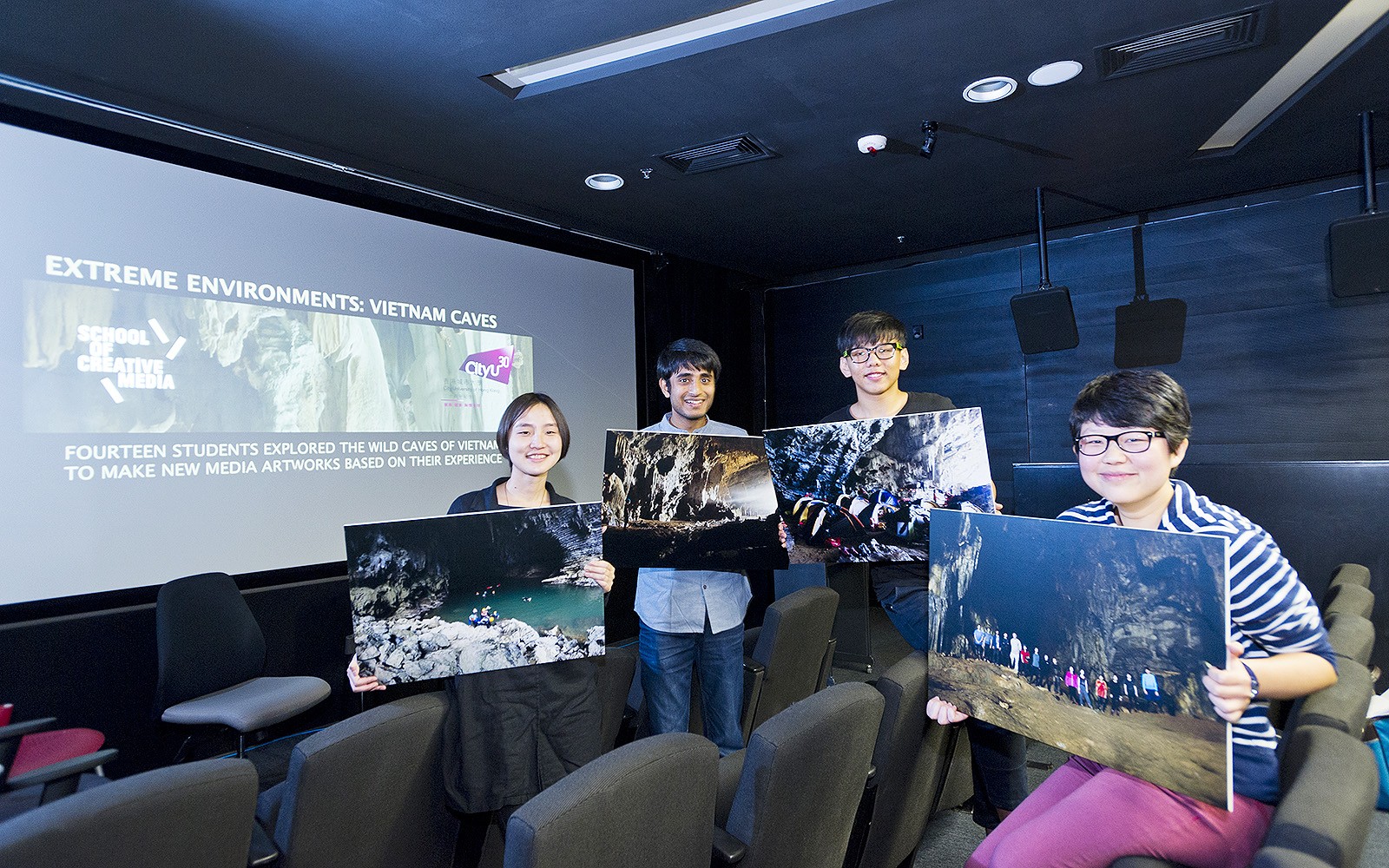 Mr Harsh Agrawal (second from left) went on the CityU expedition to the Tu Lan cave system in Vietnam in 2015 where he created artworks based on the underground formations in the jungle caves.