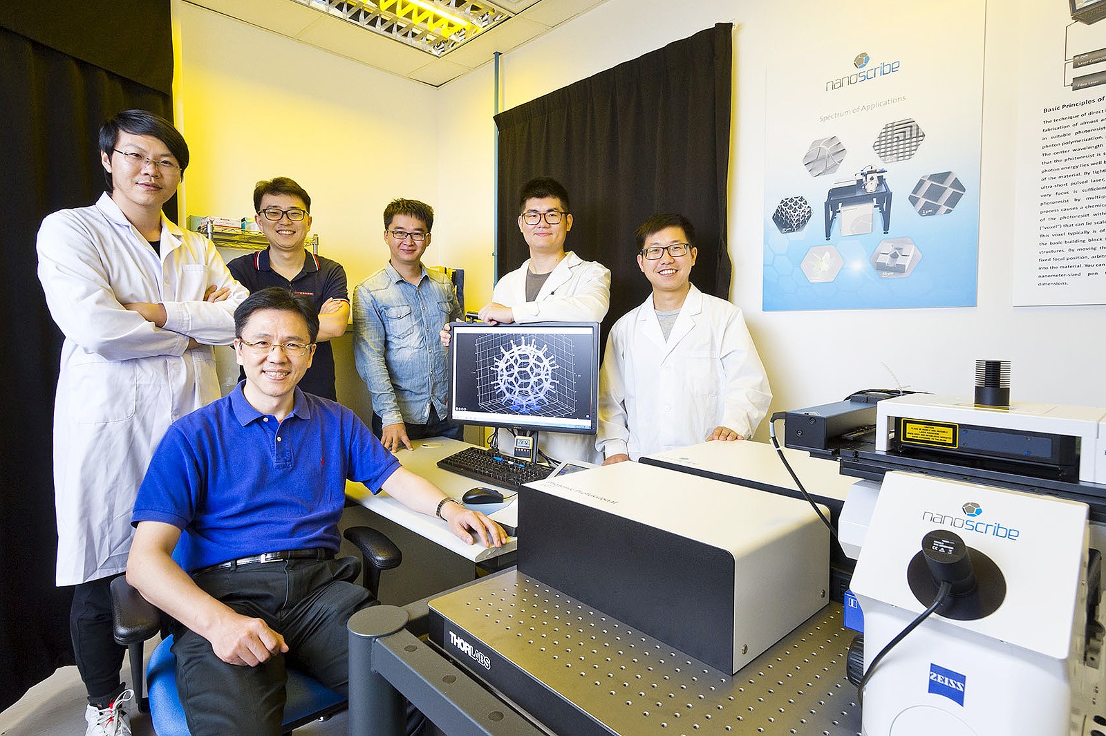 Professor Sun Dong (front row) and (back row from left) Mr Li Dong-fang Dr Li Jun-yang, Dr Li Xiao-jian, Dr Chen Shu-xun and Mr Luo Tao.