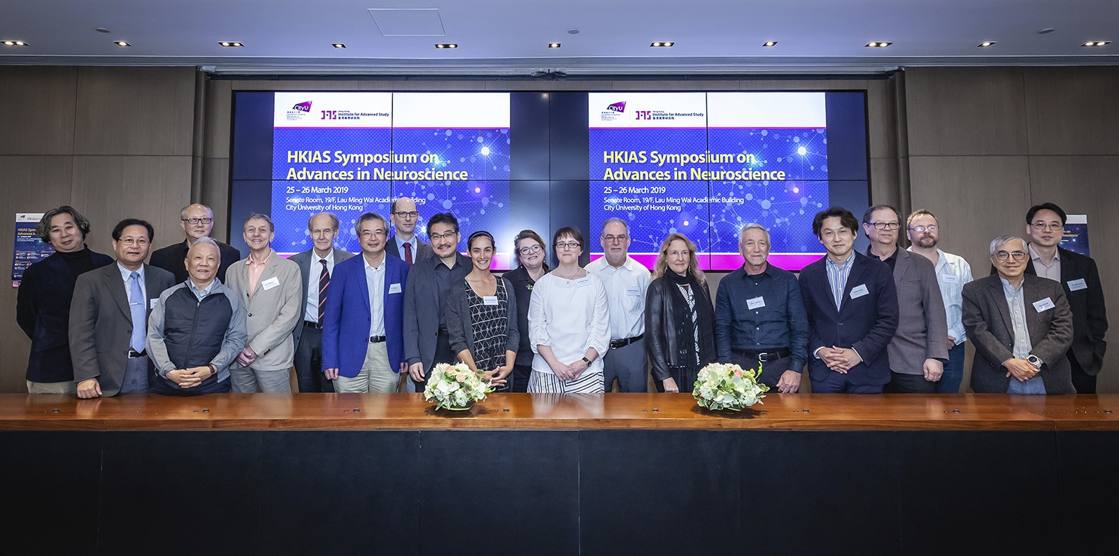 The organisers, speakers, session chairs and guests at the HKIAS Symposium on Advances in Neuroscience pose for a group photo.